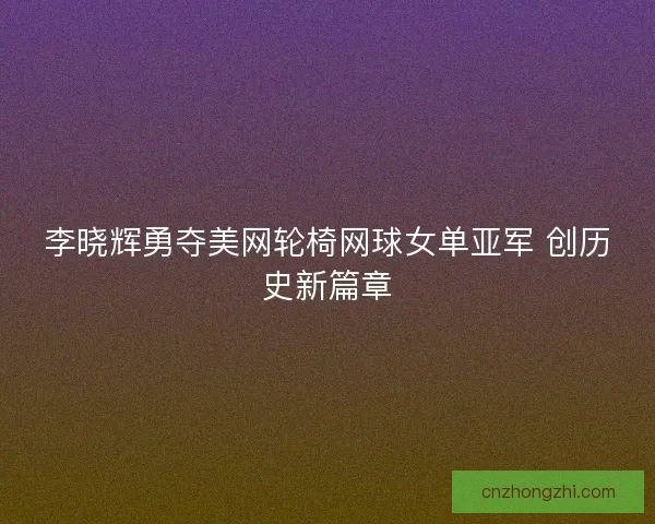 李晓辉勇夺美网轮椅网球女单亚军 创历史新篇章
